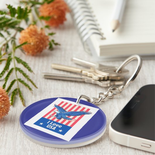 "I Love USA" Eagle Flag Design Sleutelhanger (Voorkant Rechts)