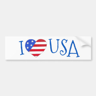 I Love USA Patriotic Juli 4th American Flag Heart Bumpersticker