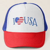 I Love USA Patriotic Juli 4th American Flag Heart Trucker Pet (Voorkant)