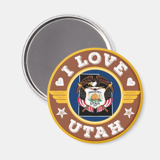 I Love Utah State Flag and Map Magneet (Voorkant / Achterkant)
