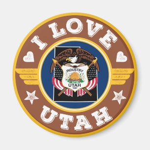 I Love Utah State Flag and Map Magneet