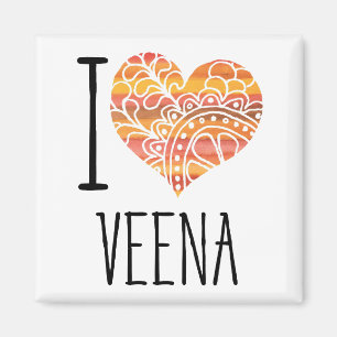 I Love Veena Oranje Mandala Heart Magneet