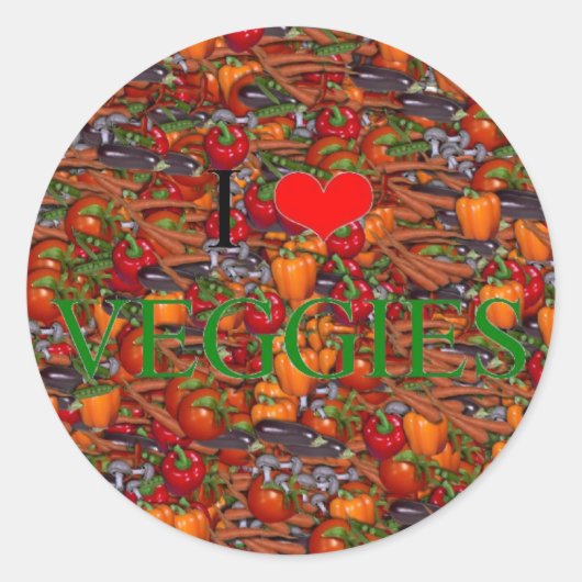 I Love Veggies Ronde Sticker (Voorkant)