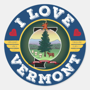 I Love Vermont State Flag and Map Ronde Sticker