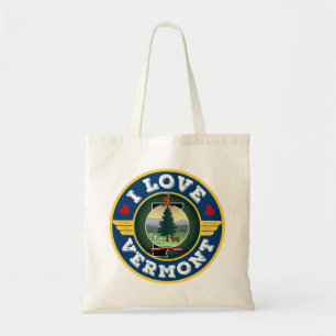 I Love Vermont State Flag and Map Tote Bag