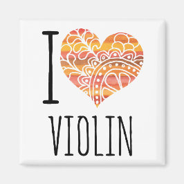 I Love Violin Oranje Mandala Heart Magneet