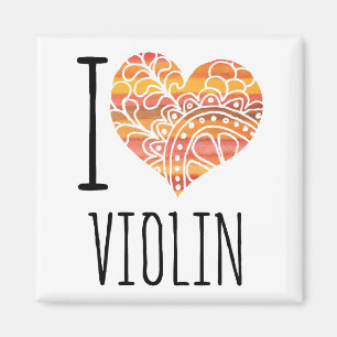 I Love Violin Oranje Mandala Heart Magneet