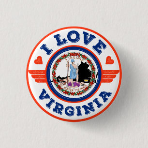 I Love Virginia State Flag and Map Ronde Button 3,2 Cm