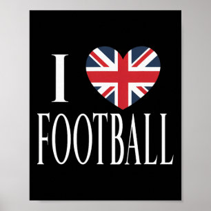 I Love Voetbal Groot-Brittannië Vlag Hart Voetbal Poster