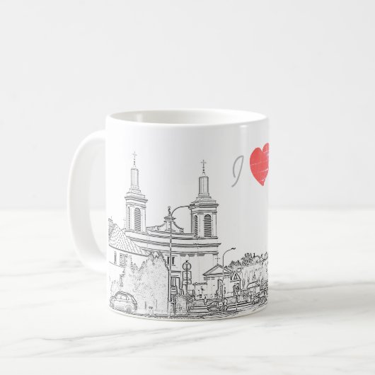 I Love Volkovysk Belarus Architecture Cathedral Koffiemok (Voorkant links)