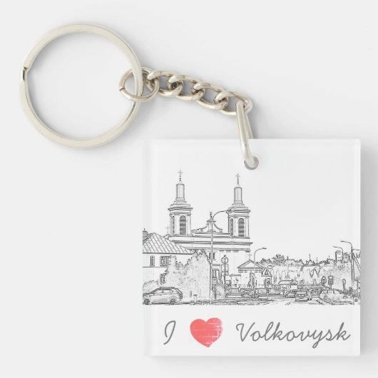 I Love Volkovysk Belarus Architecture Cathedral Sleutelhanger (voorkant)