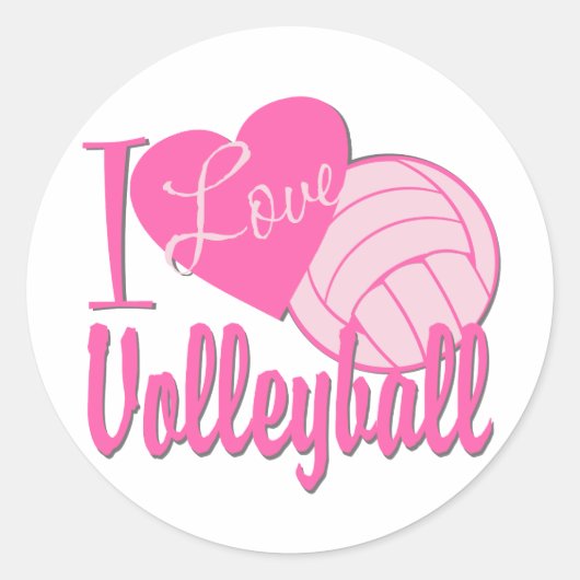 I Love Volleyball Pink Ronde Sticker (Voorkant)