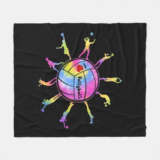 I Love Volleyball Sport Tie Dey Volleyball Fans Te Fleece Deken (Voorkant (Horizontaal))