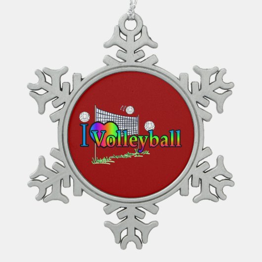 I Love Volleyball Tin Sneeuwvlok Ornament (Voorkant)