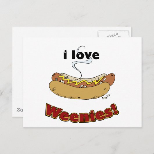 I Love Weenies ~ Hot Dogs Briefkaart (Voorkant / Achterkant)