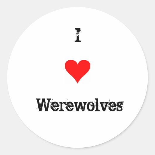 I Love Werewolves Ronde Sticker (Voorkant)