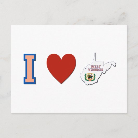 I Love West Virginia Shaped State Flag and Heart Briefkaart (Voorkant)