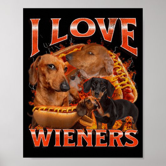 I Love Wieners Funny Offensive Dachshund Bootleg G Poster (Voorkant)