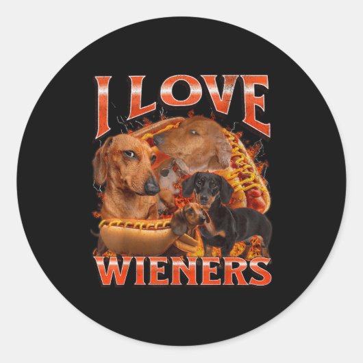 I Love Wieners Funny Offensive Dachshund Bootleg G Ronde Sticker (Voorkant)