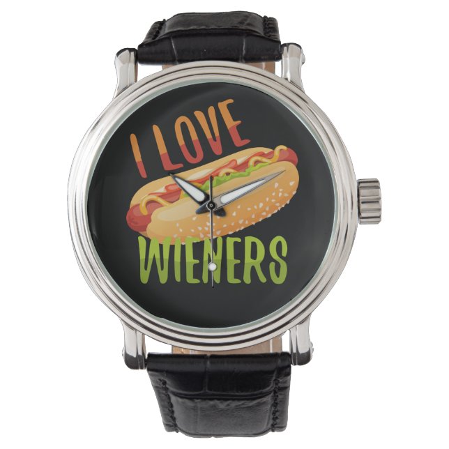 I Love Wieners Grilling Hotdog Camping Funny Horloge (Voorkant)