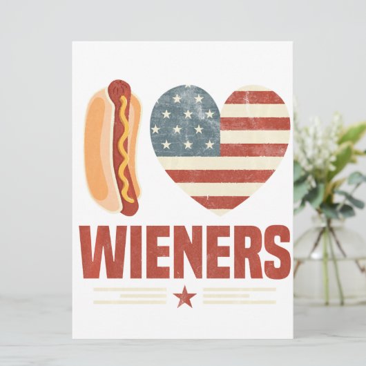 I Love Wieners Usa Flag Hot Dog Heart Barbeque 4Th Menu (Staand voorkant)