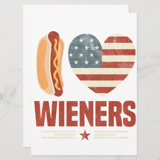 I Love Wieners Usa Flag Hot Dog Heart Barbeque 4Th Menu (Voorkant / Achterkant)