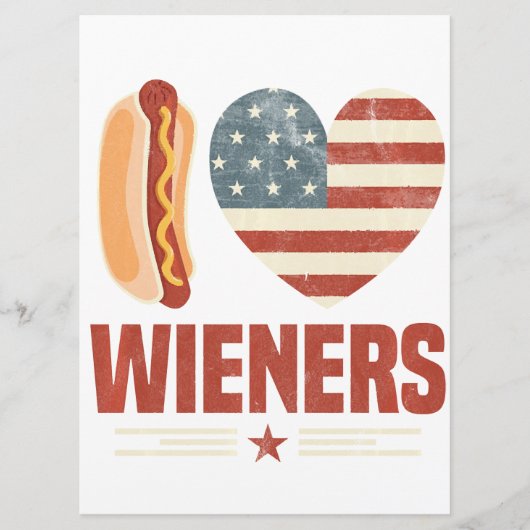 I Love Wieners Usa Flag Hot Dog Heart Barbeque 4Th Menu (Voorkant)