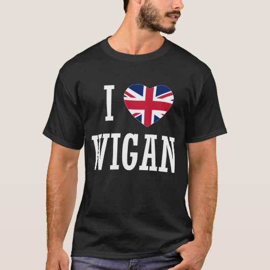 I Love Wigan England Union Jack Flag Heart English T-shirt (Voorkant)