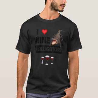 I Love Wine and Alligators Reptile Drink Glass T-shirt
