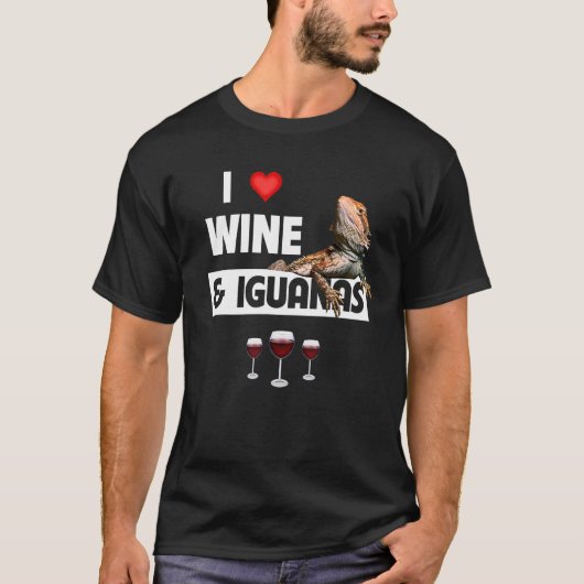 I Love Wine and Iguana LIzard Funny Drink Repti T-shirt (Voorkant)