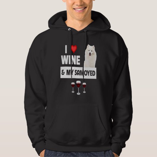 I Love Wine and My Samoyed Herding Paws Mom Dad Dr Hoodie (Voorkant)