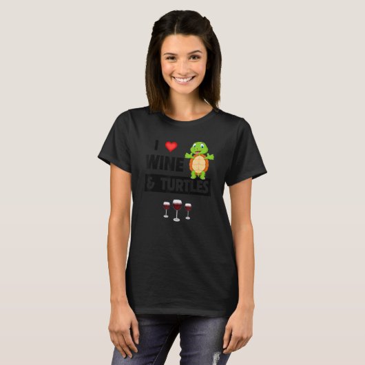 I Love Wine and Turtles Drinking Glass Tortoise Re T-shirt (Voorkant volledig)