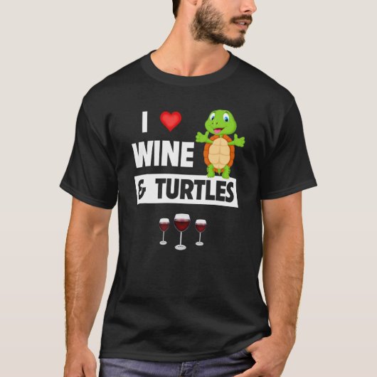 I Love Wine and Turtles Drinking Glass Tortoise Re T-shirt (Voorkant)