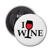 i love wine, ik hou van wijn met rood hartje button flesopener (Voorkant)