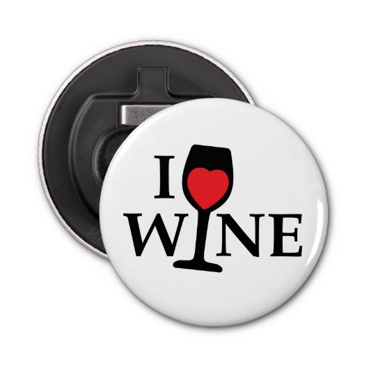 i love wine, ik hou van wijn met rood hartje button flesopener (Voorkant)