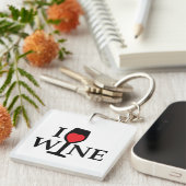 i love wine, ik hou van wijn met rood hartje sleutelhanger (Voorkant Rechts)