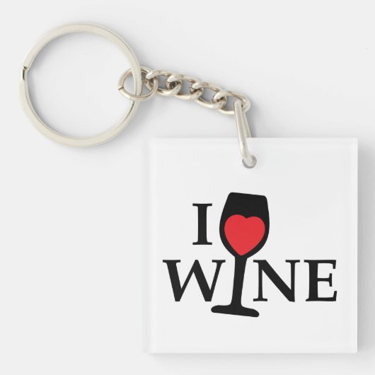 i love wine, ik hou van wijn met rood hartje sleutelhanger (voorkant)