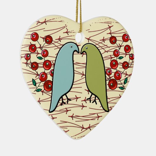 I Love Winter Birds and Berries Personalized Keramisch Ornament (Rechts)
