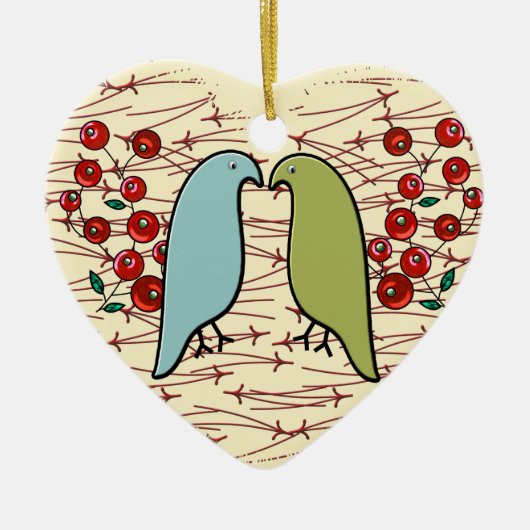 I Love Winter Birds and Berries Personalized Keramisch Ornament (Voorkant)