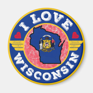 I Love Wisconsin State Map and Flag Magneet