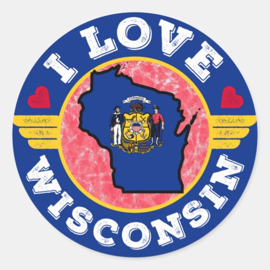 I Love Wisconsin State Map and Flag Ronde Sticker (Voorkant)
