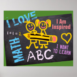 I Love Wiskunde Chalk Drawings Blackboard Personat Poster