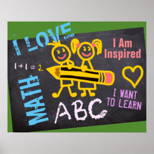 I Love Wiskunde Chalk Drawings Blackboard Personat Poster