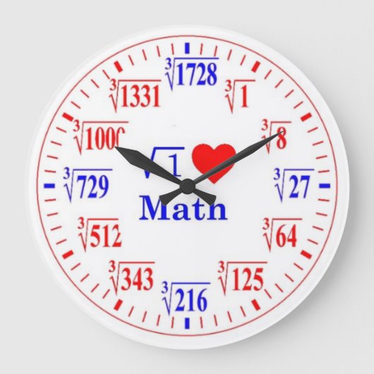 I Love Wiskunde, Cube Roots Wall Clock Grote Klok (Voorkant)