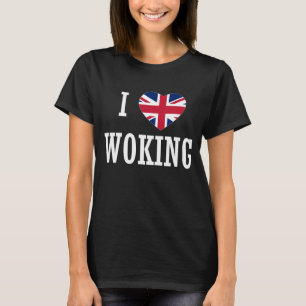 I Love Woking England Union Jack Flag Heart Englis T-shirt