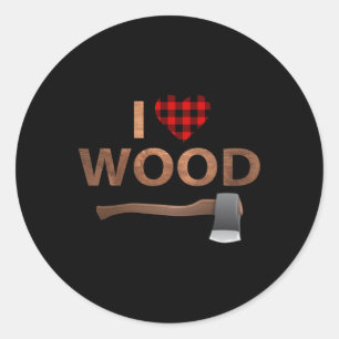 I Love Wood Lumberjack Heart Halloween Party Gift Ronde Sticker