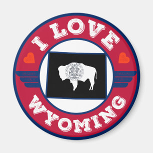 I Love Wyoming State Flag and Map Magneet