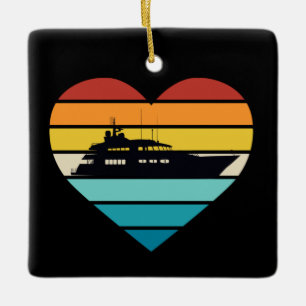 I Love Yacht Kapitein Ship Retro Sunset Keramisch Ornament