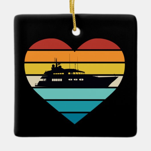 I Love Yacht Kapitein Ship Retro Sunset Keramisch Ornament (Voorkant)