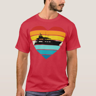 I Love Yacht Kapitein Ship Retro Sunset T-shirt